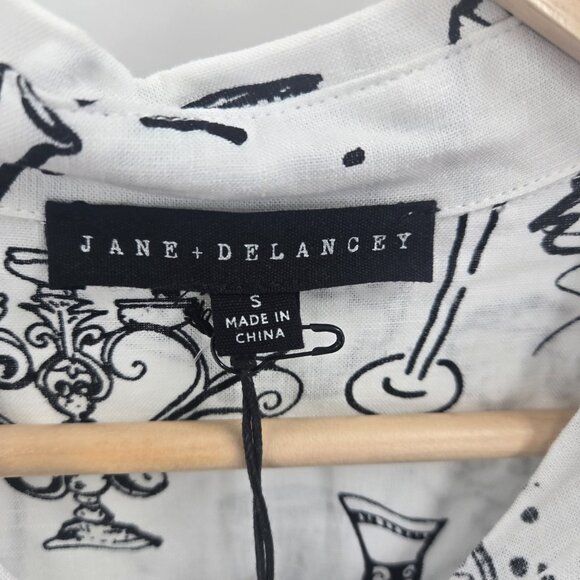 Jane And Delancey White Black Food Dessert Button Down Long Sleeved Blouse Small - Picture 5 of 13